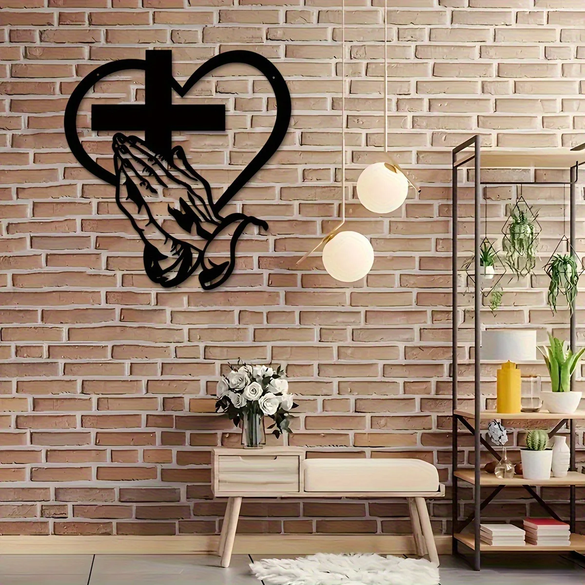 

Elegant Metal Christian Heart & Cross Wall Decor - Home Interior Living Room Artistic Hanging Y-RRT5