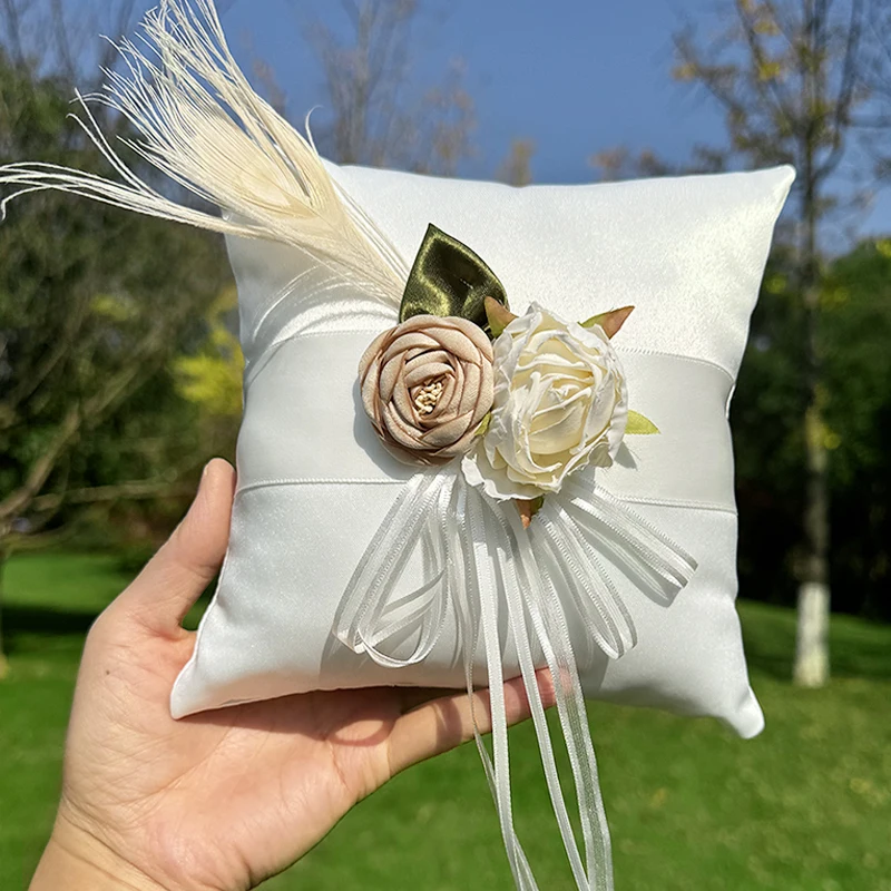 1PC Ivory Flower Girl Basket and Ring Bearer Pillow with Flower for Wedding Party Decoration Wedding Supplies