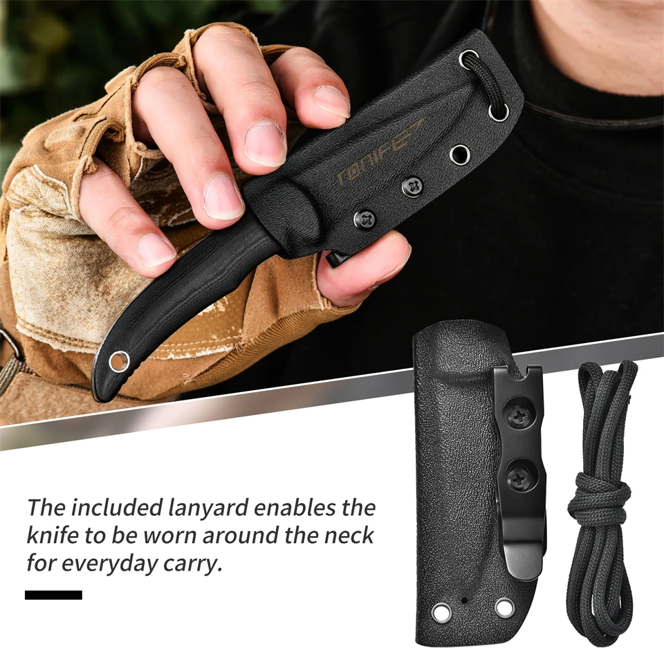 TONIFE Fixed Blade Straight Knife Stainless Steel portable Hunting knife G10 handle Full Tang with K sheath EDC Multi Tools Nova