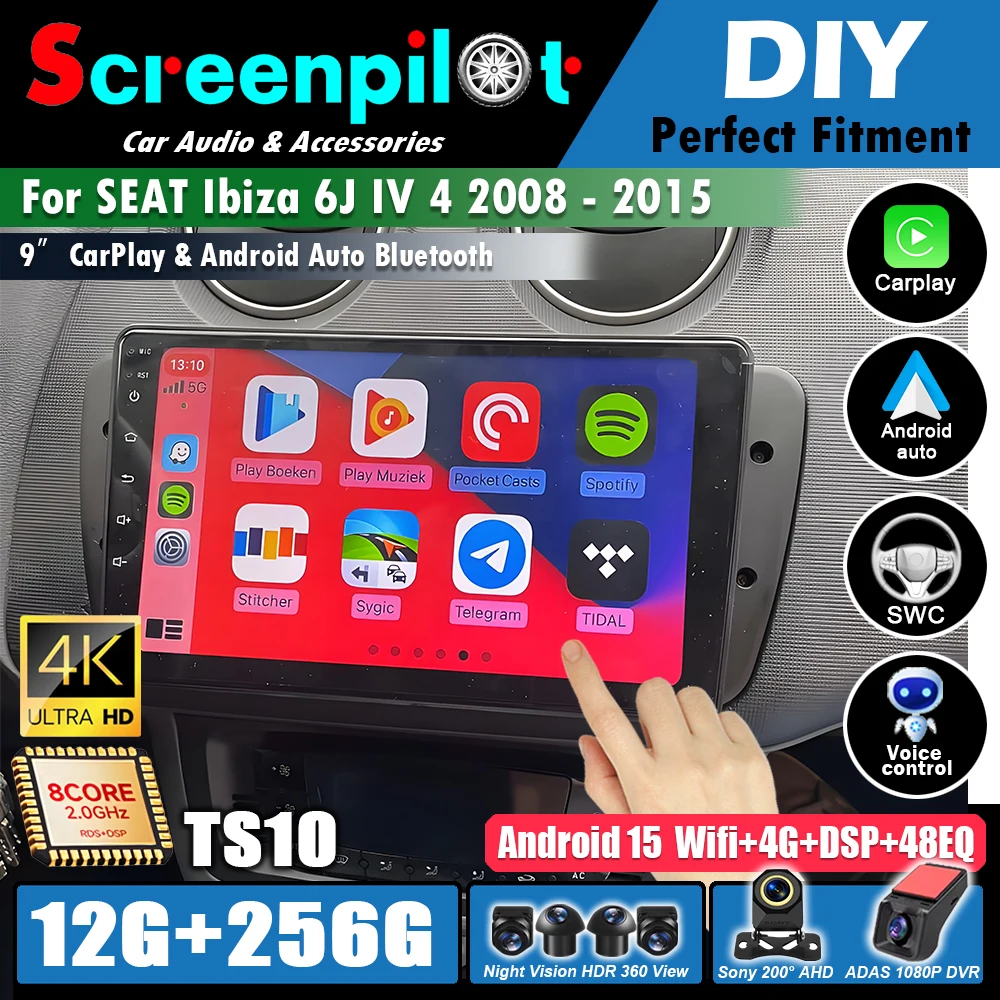 Radio para Auto con Android 16 para SEAT Ibiza 6J IV 4 2008-2015, Reproductor Multimedia, CarPlay, Unidad Principal para Auto, Android Auto, GPS, Bluetooth, WIFI