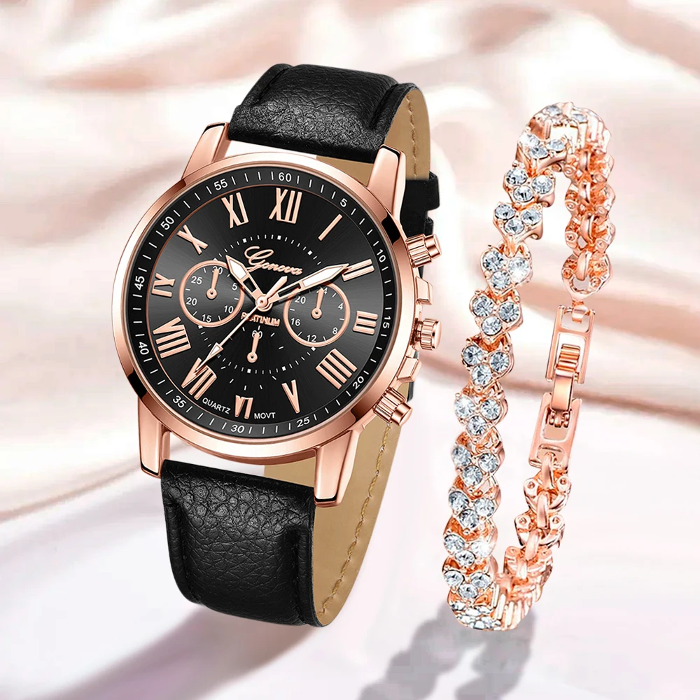 2pcs/set Women's Casual Watch and Bracelet Set, Suitable for Wearing Watches in Various Occasions