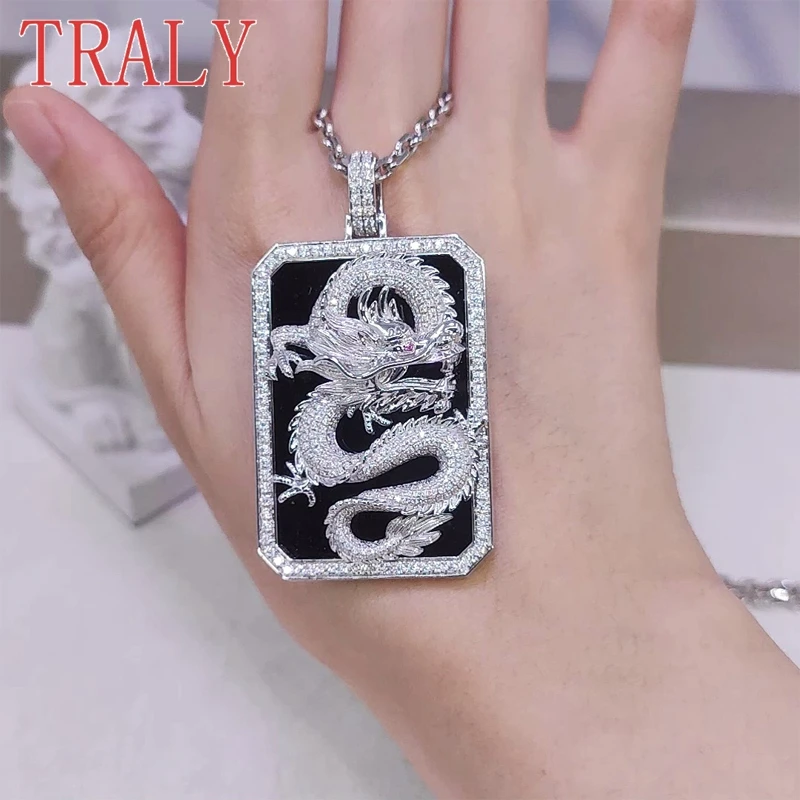 925 Sterling Silver Dragon Pendant for Women and Men Necklace Inlay Moissanite Full Diamond 60cm High Quality Party Jewelry Gift