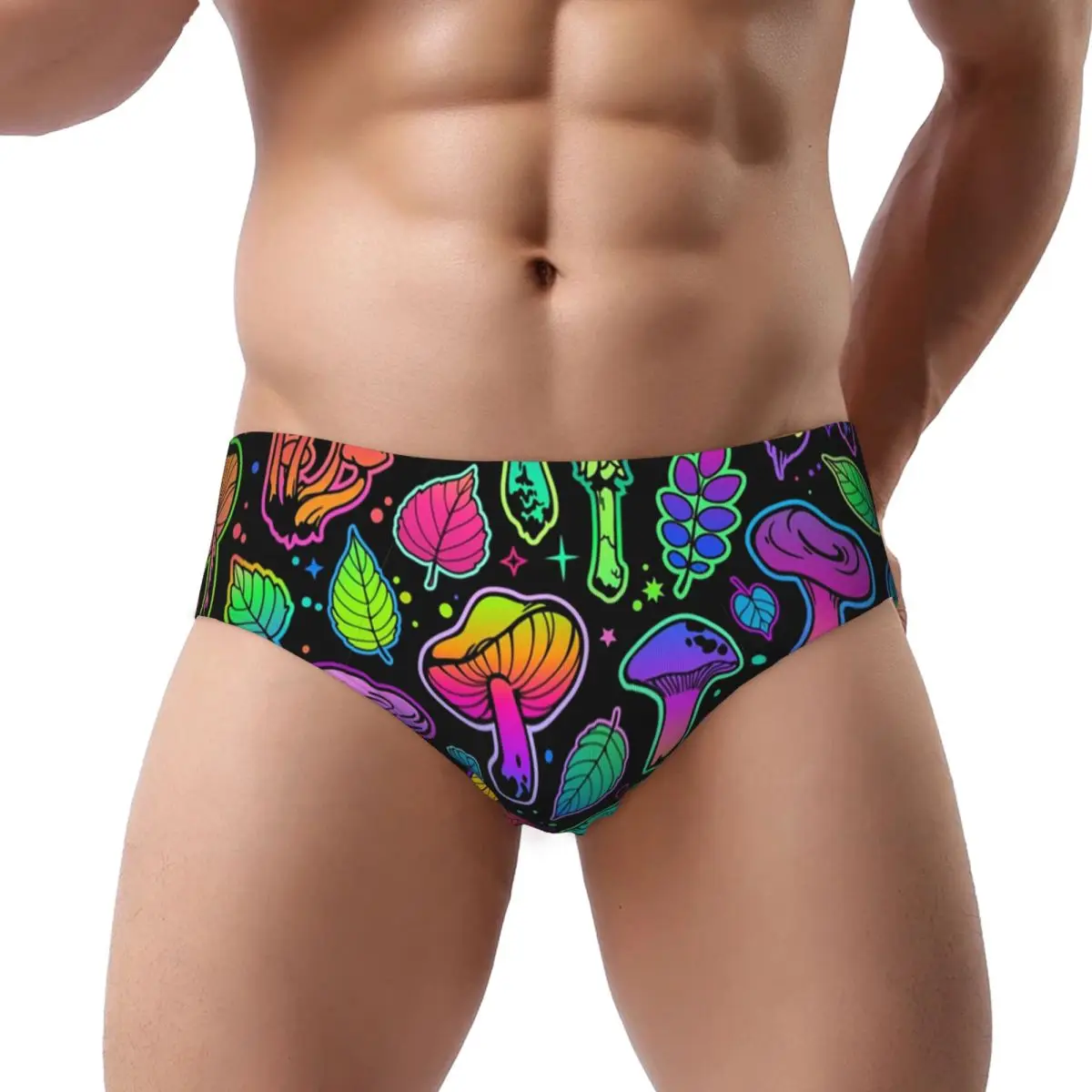 Custom Mens Psychedelic Magic Rainbow Mushrooms Men Brief Panties Male Stretch Mysterious Boho Underwear Underpants