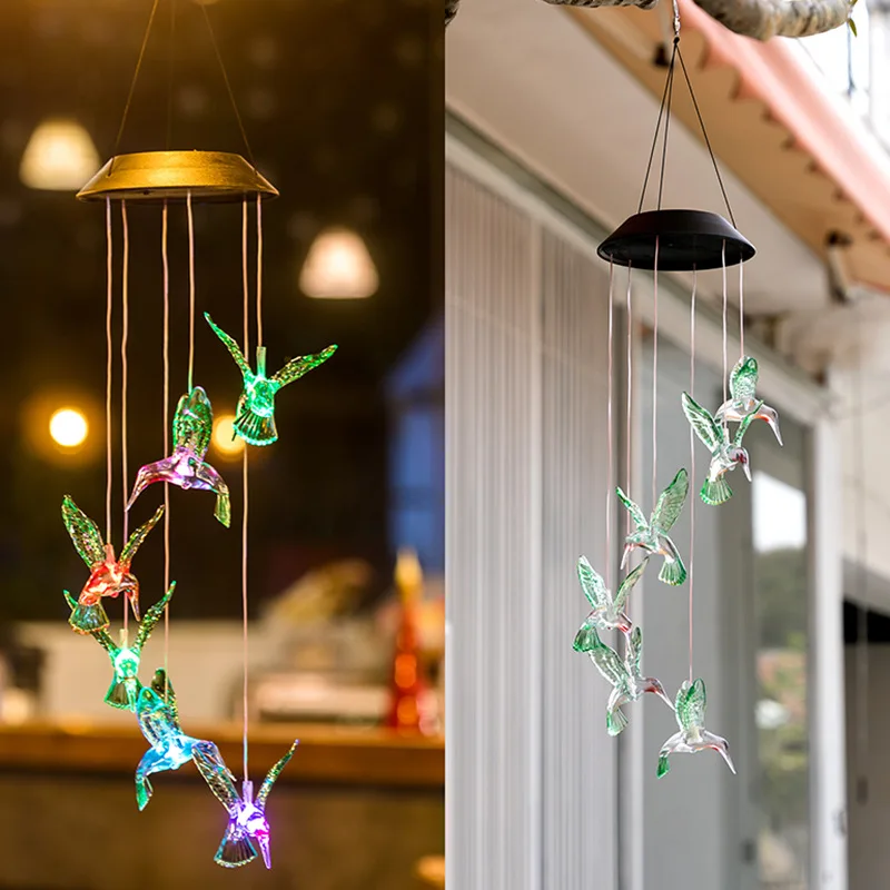 

New Style Led Solar Wind Chime Lamp Hummingbird Pendant Decoration s Color Changing WJ926