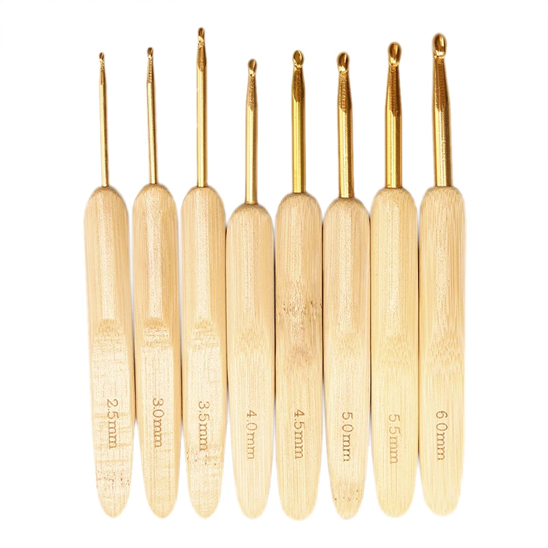 8pcs/Set Bamboo Crochet Hooks Set Needles Knitting Handle Weave Yarn Sewing Tools