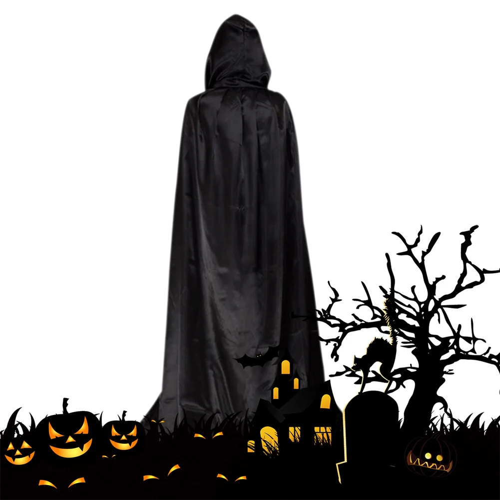 Halloween Decoration Sorcerer Long Hooded Cloak Supplies Black Robe Costume Cospla Scary Wizard  Costume Tunic Hooded Robe Prop