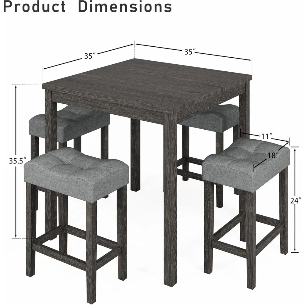 5-Piece Counter Dinner Height Table Set, Indoor Modern Rectangular Dining Table Furniture Set for Kitchen, 35 inch Dining Table