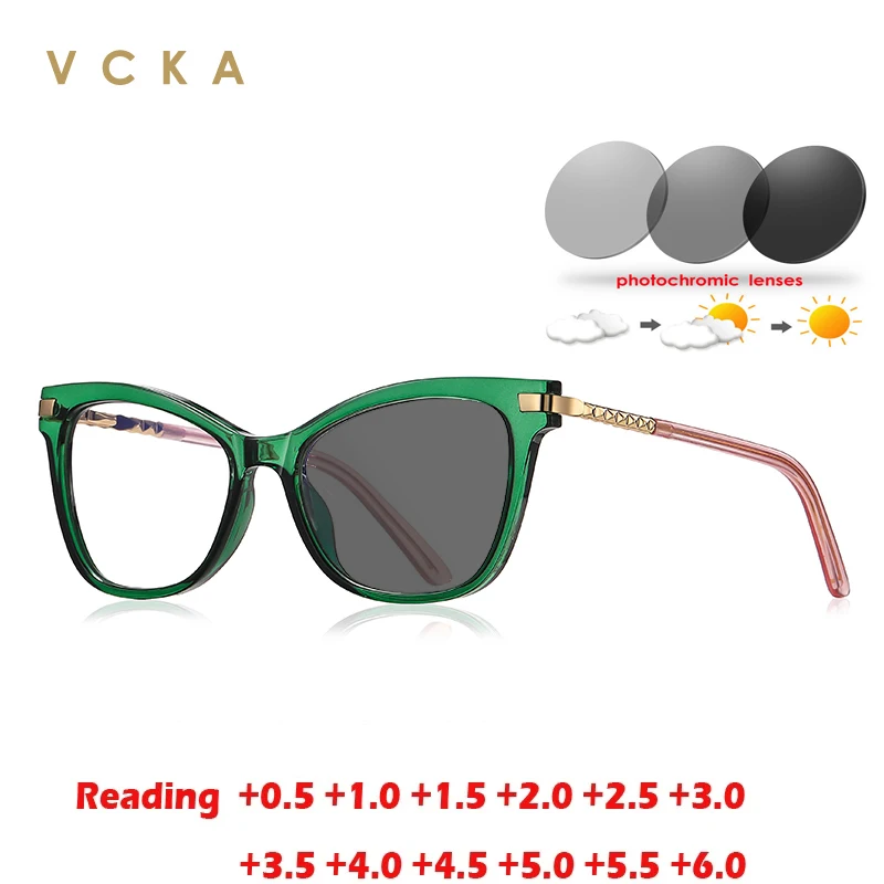 

VCKA Fashion Anti Blue Light Cat Eye Reading Glasses Women Custom Prescription Optical Eyeawear Discoloration Frame +0.50 to +10
