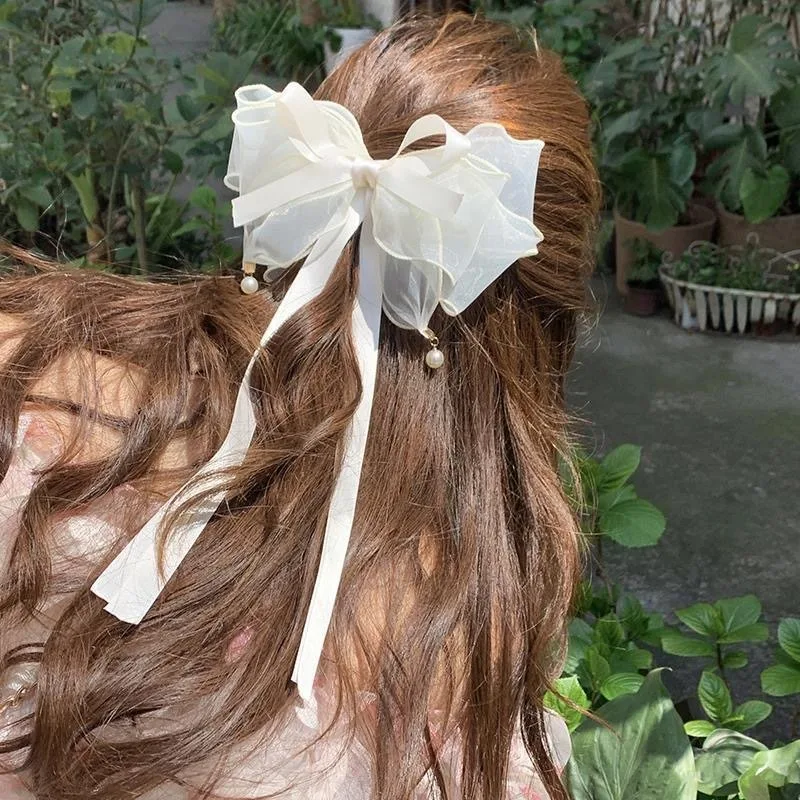 

New Large Green Bowknot Ribbon Hairpin for Women 2025 Korean Solid Color Scarf Hairpin Ponytail Clips Girls Hair Accessories