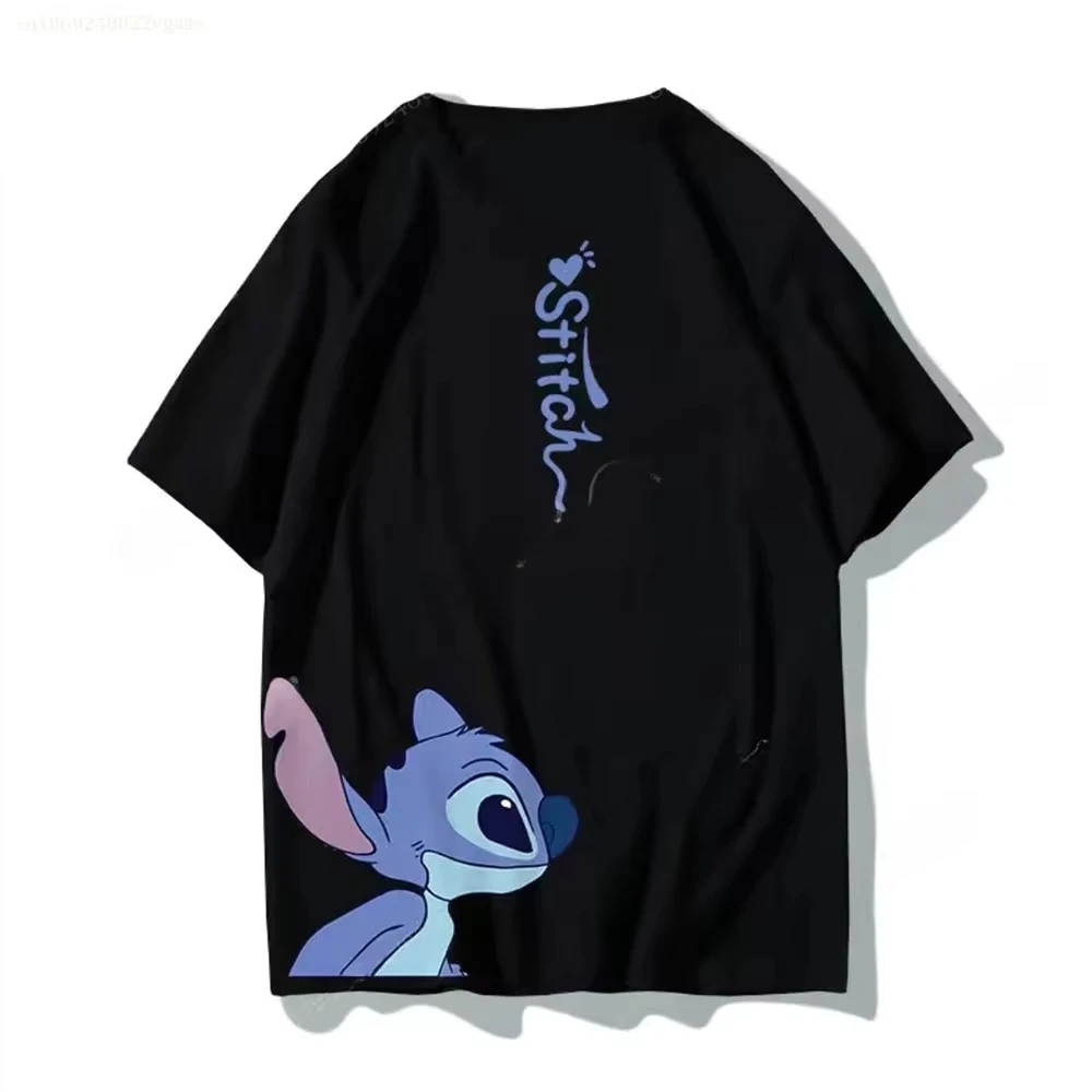 Family Outfits Summer Disney Stitch and Angel Couple Cotton T Shirt Men Women Short Sleeve Boys Girls Kids Tees Children Clothes