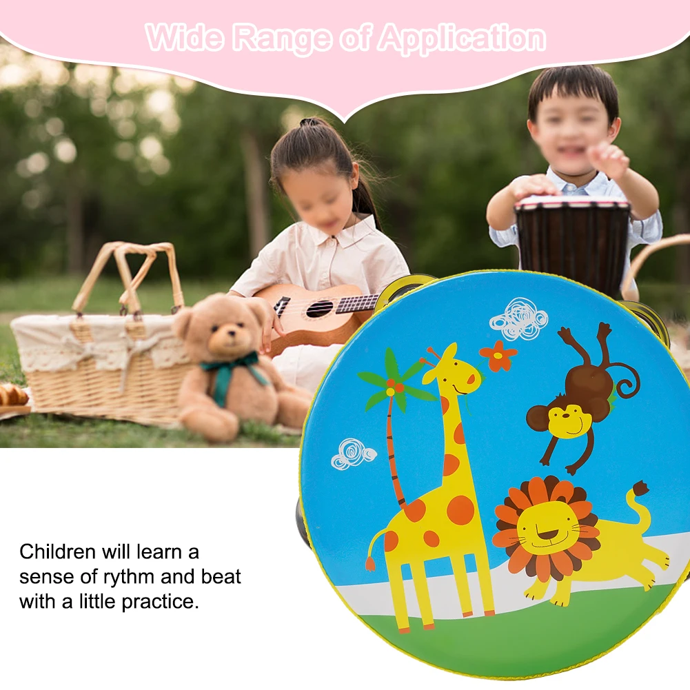 

6 Inch Children Kids Music Toy Cartoon Mini Musical Instrument Hand Drum Hand Held Tambourine Drum For Party Game Baby Gifts