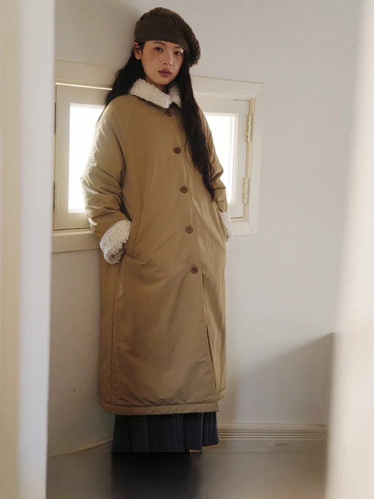 

Женское зимнее пальто-пуховик с воротником из овчины, пэчворк, 6-в-1, простой дизайн, высокое содержание пуха