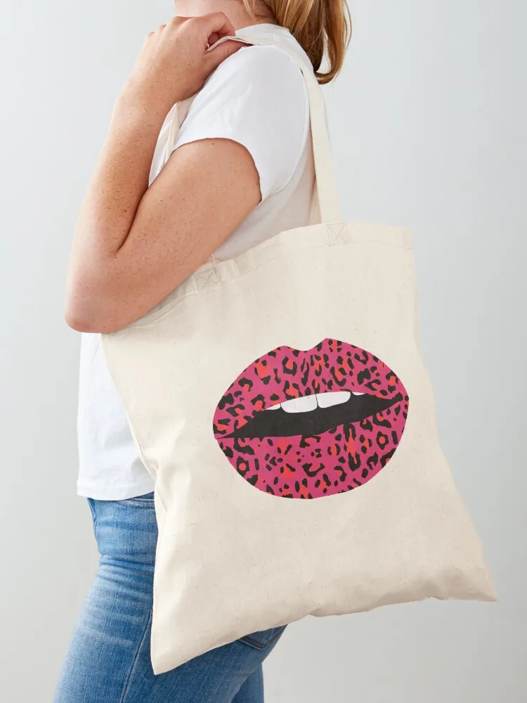 

Pink Cheetah Pattern Lips Leopard Fur Mouth Animal Print Tote Bag the tote bag custom bags shopping bag logo Canvas shoulder
