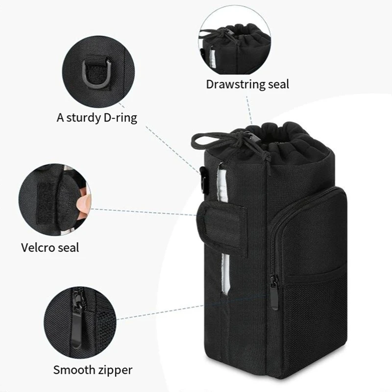Water Bottle Holder with Strap, Insulated Water Bottle Carrier Pouch with Phone Pocket for Walking Hiking Outdoors-ABLA
