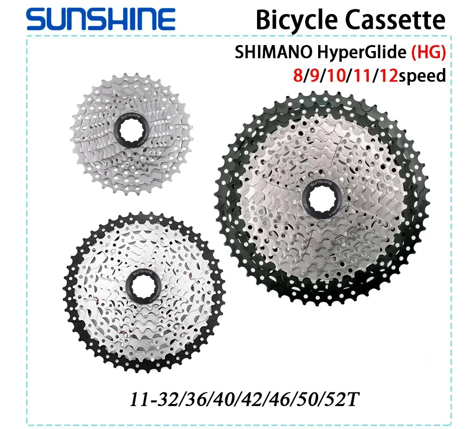 SUNSHINE MTB Cassette 11 11 8/9/10/11/12 Speed Road Bike Ratchet 32T 50T 52T 11S Bicycle Freewheel 12V K7 HG Freewheel for SRAM