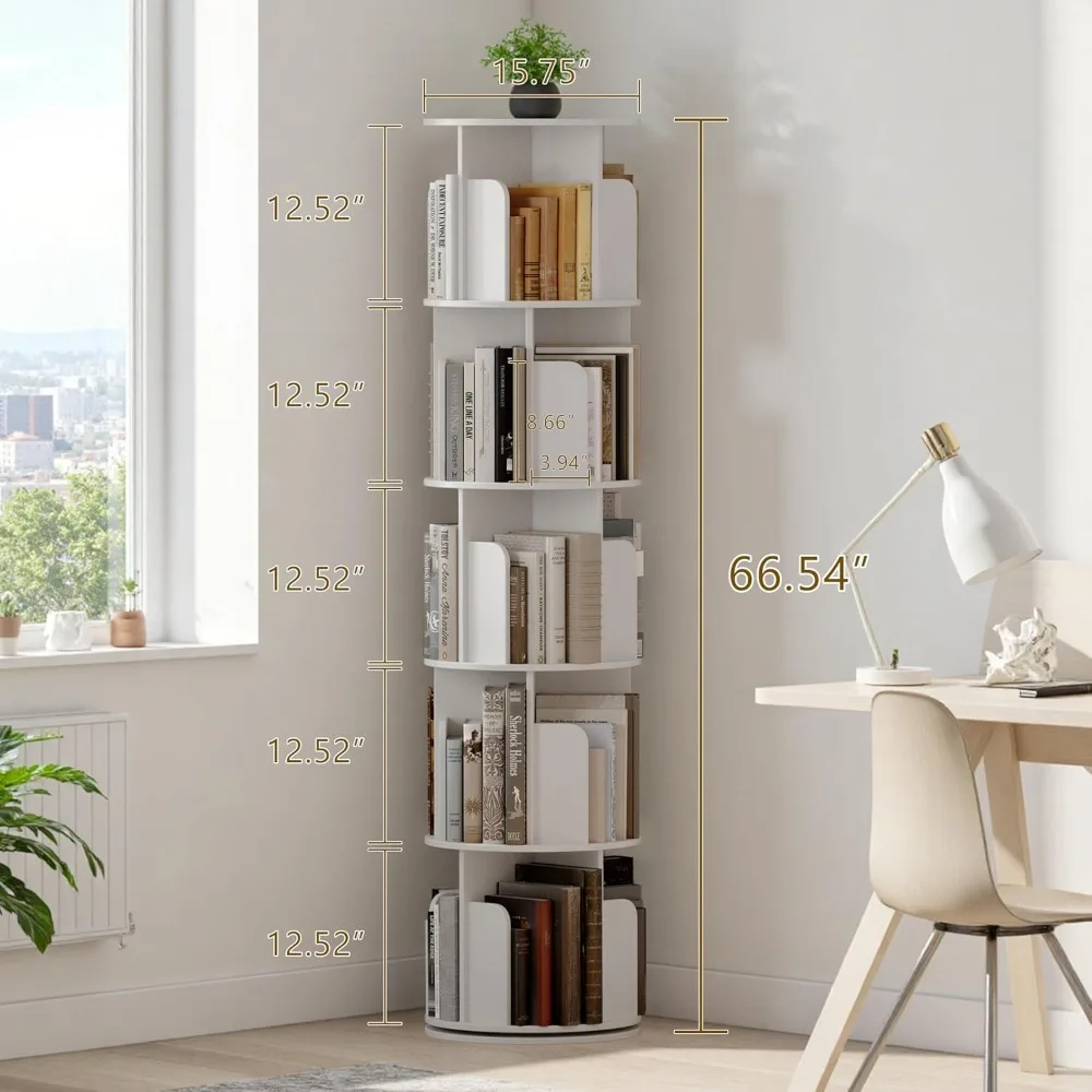 

5 Tier Rotating Bookshelf, Spinning Bookshelf Tower,Modern Revolving Small Bookcase for Corner,Living Room,Bedroom