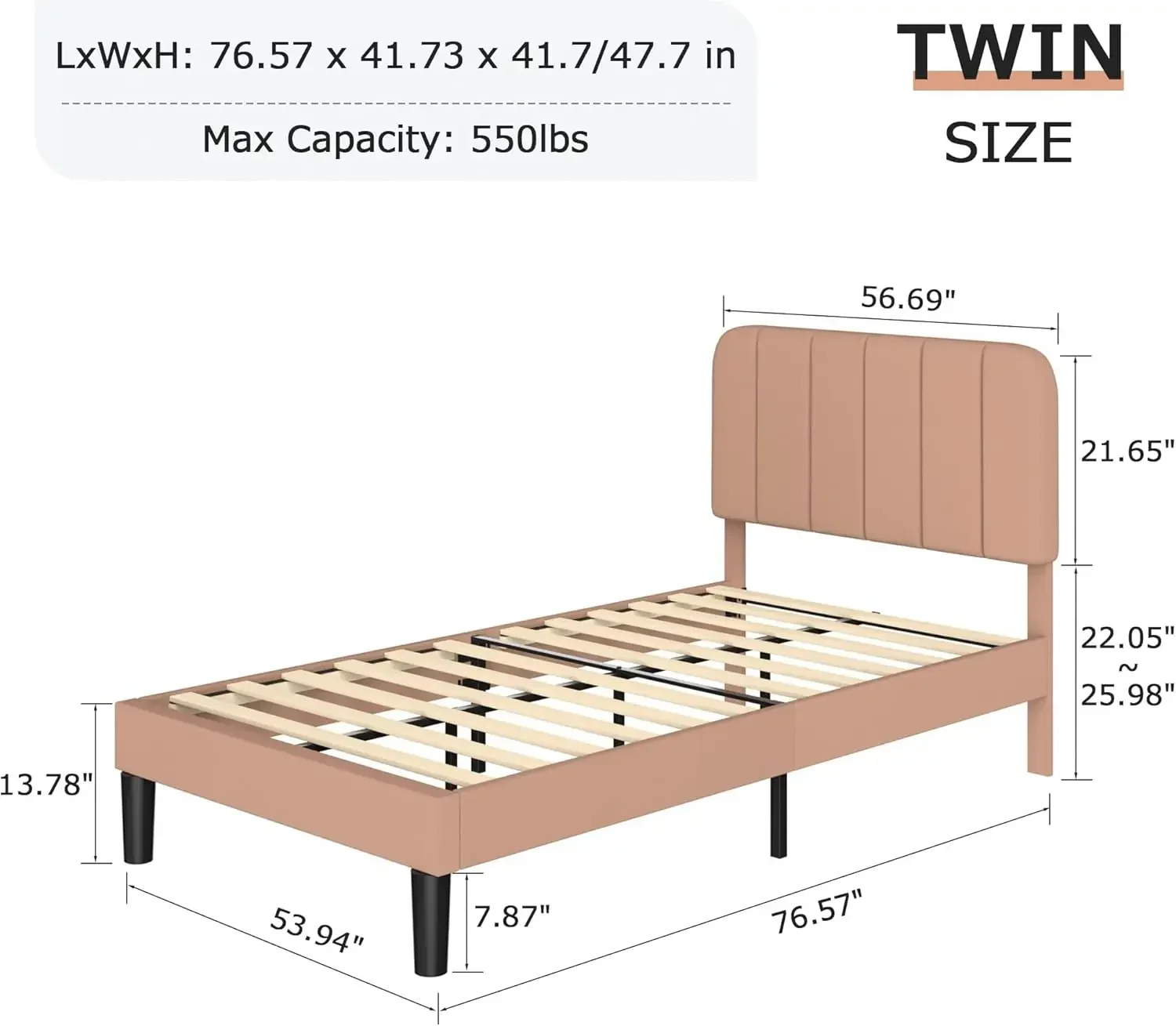 Twin Size Bed Frame with Adjustable Headboard, Velvet Heavy Duty Platform Beds with Strong Wood Slats Support, No Box Spring Nee