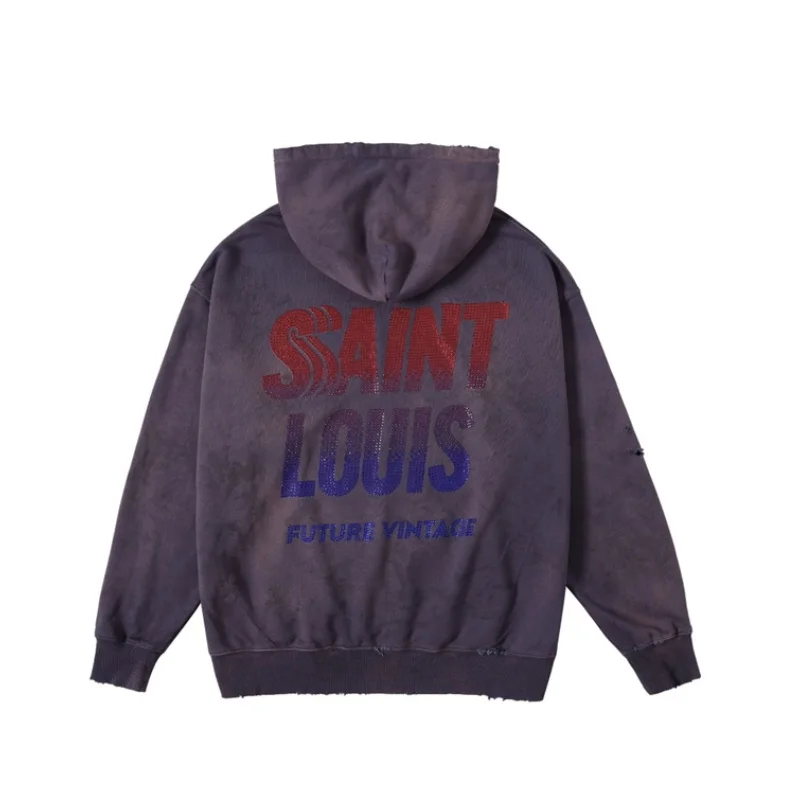 Diamonds Vintage Washed Purple SSSAINT LOUIS Destruction Hoodie High Quality Men Women Hip Hop Fashion Sweatshirt Hooded