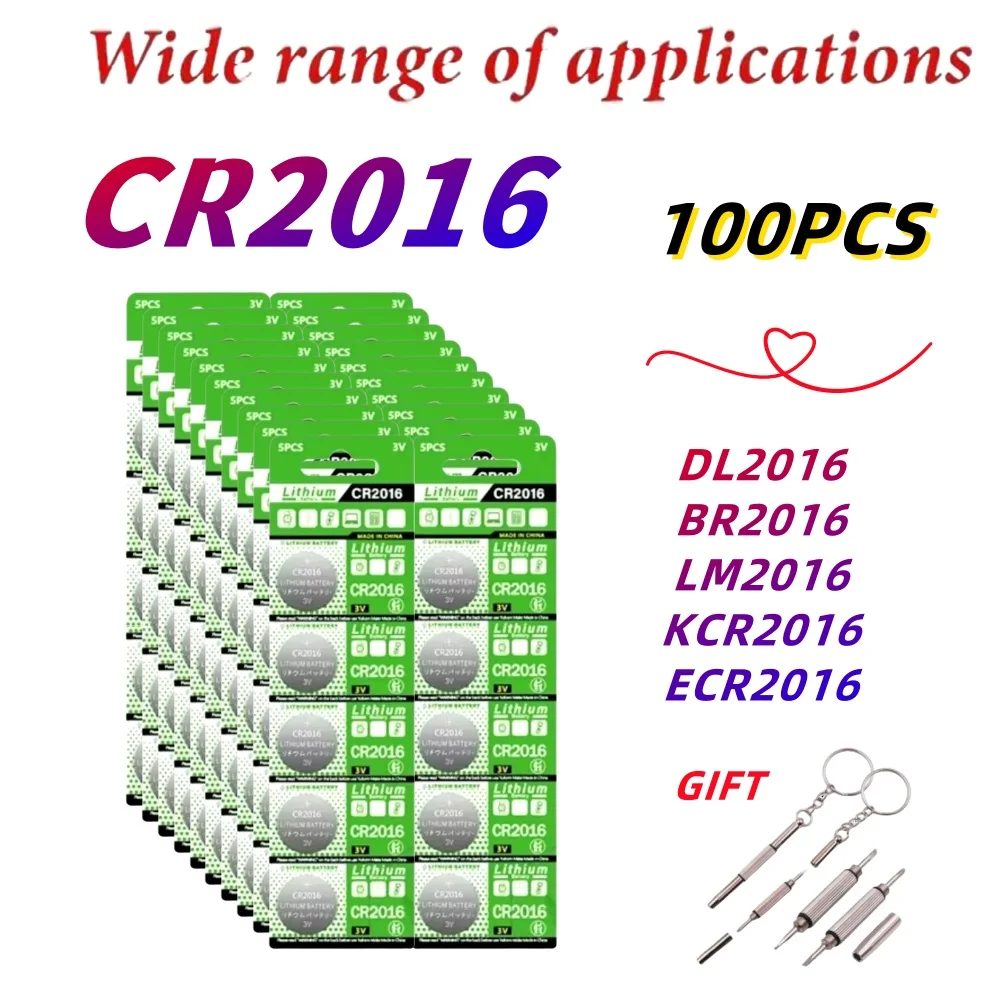 100 قطعة CR2016 بطاريات زر DL2016 DL2016 LM2016 CR 2016 خلية عملة 3 فولت بطارية ليثيوم لمشاهدة لعبة إلكترونية الآلات الحاسبة