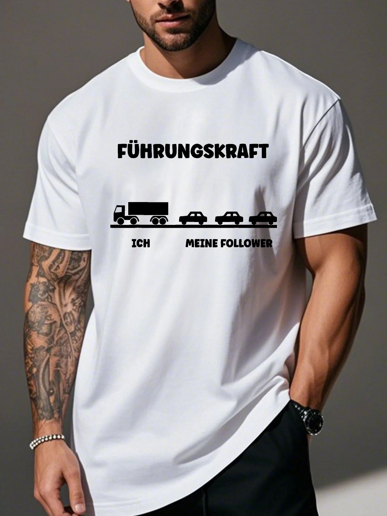 Funny Truck Leader German Quote Men T-shirt Führungskraft Print Casual Cotton Streetwear Tee
