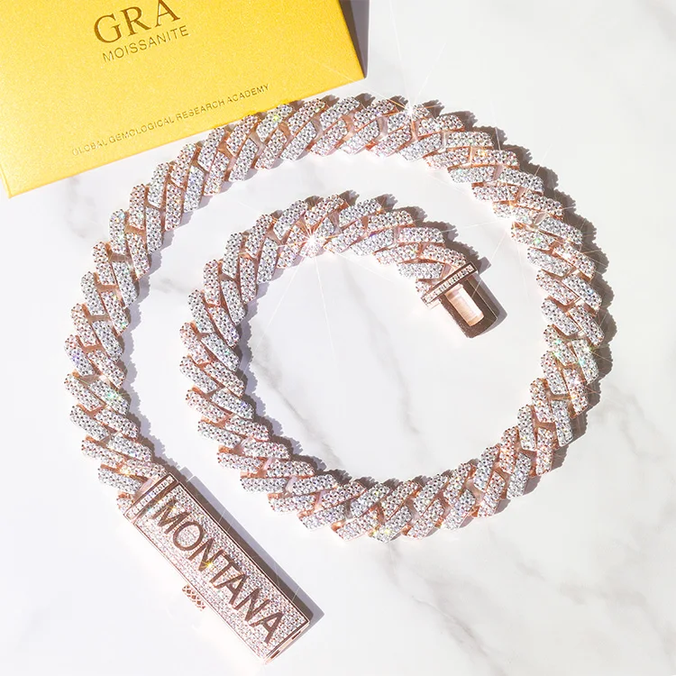Design Fashion 2Rows Moissanite Diamond Silver Cuban Link Necklace/bracelet Chain for Rapper Hiphop Jewelry.