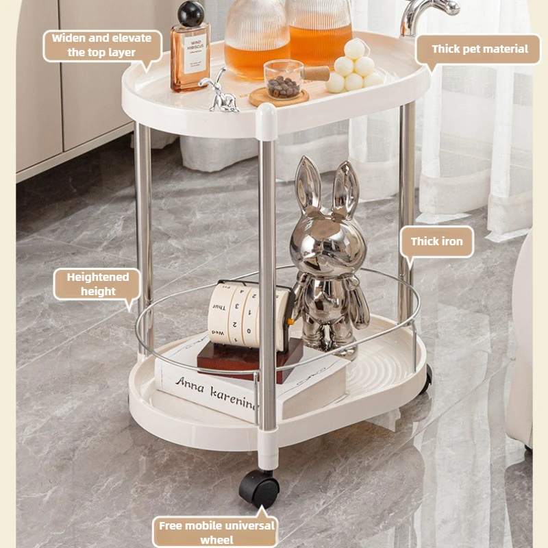 

Multifunctional light luxury double-layer trolley movable shelf bedside tea table food cart floor storage rack