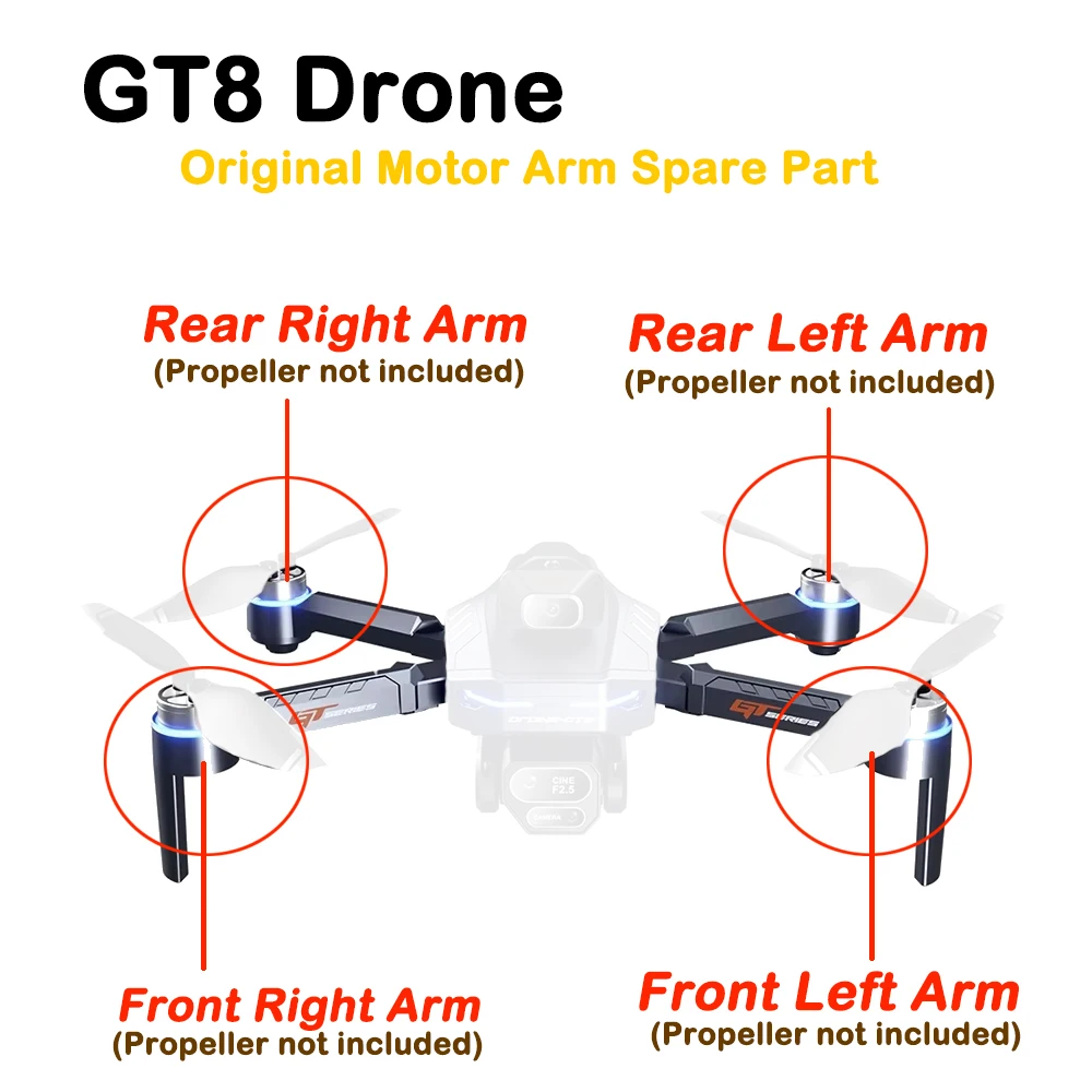 GT8 Drone 4K Brushless Drone Original Motor Arm Spare Part GT8 Front / Rear Motor Arm with Engine Part Accessory