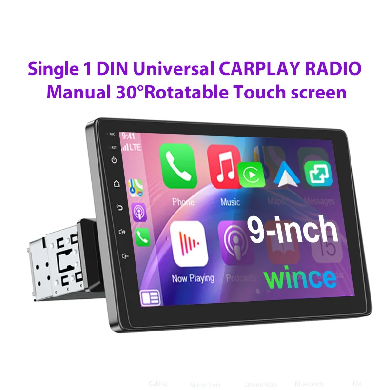 Universal Autoradio ESSGOO 9" WINCE 1 DIN Manuell Drehbar 30° Touchscreen Wireless CarPlay Android Auto FM Bluetooth USB AUX TF RDS Mirror Link Lenkradsteuerung