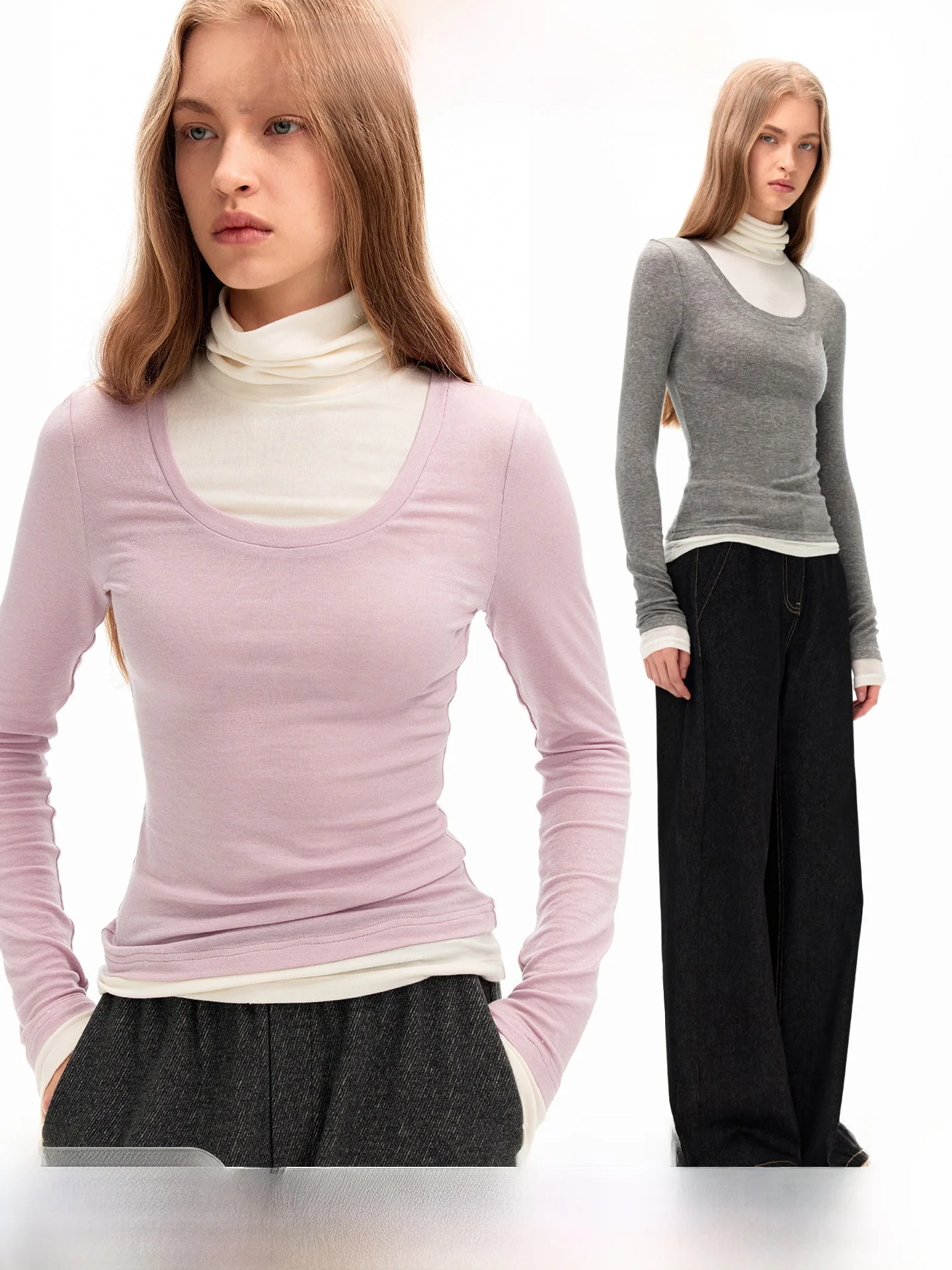 

Soft Cozy Wool Blend High Ne Long Sve T-irt Aiss Kiss Lenzing Lyocell Slimming Versatile Base Layer Knitted Top