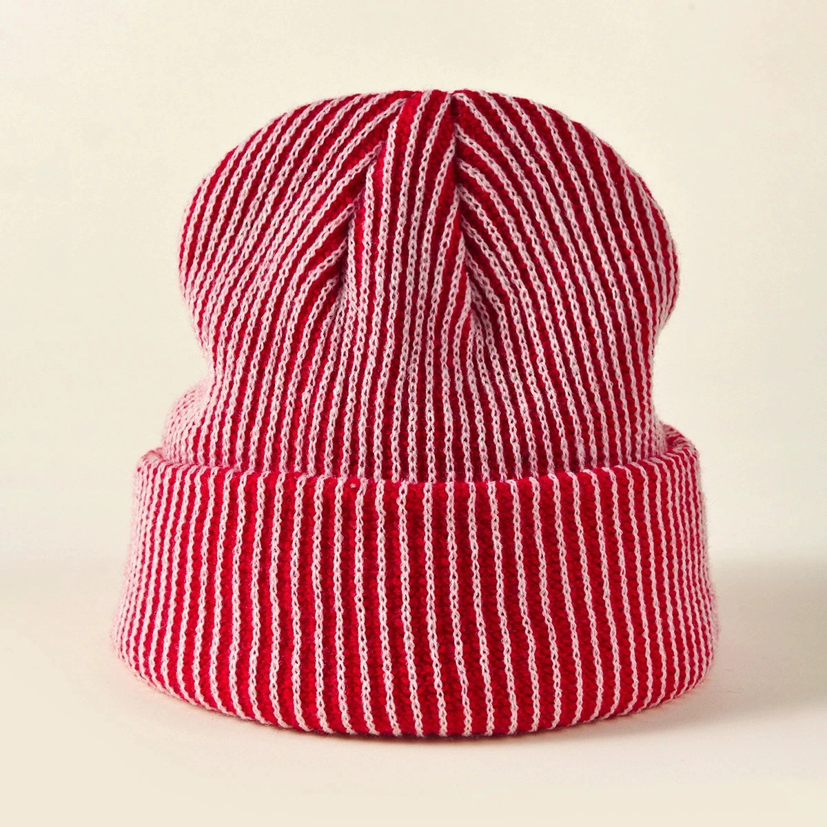 Two-Tone Striped Beanie - Unisex Knit Winter Hat, Stretchable Soft Warm Skull Cap for Men & Women, Trendy Contrast Design