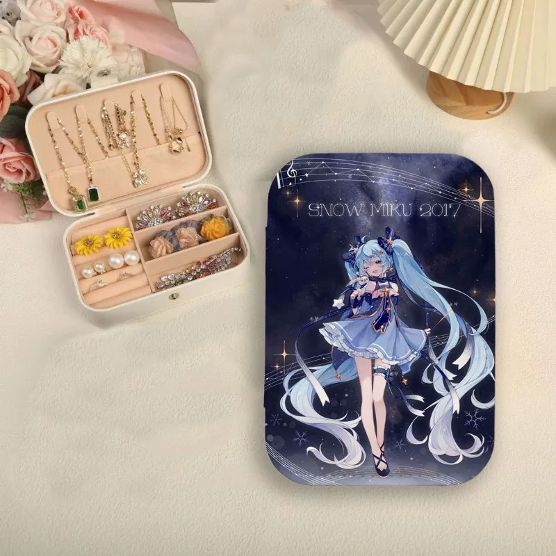 New Hatsune Miku Cartoon Girl Cute with Cover and Divide Portable Small Ring Earring Necklace Jewelry High-value Storage Box