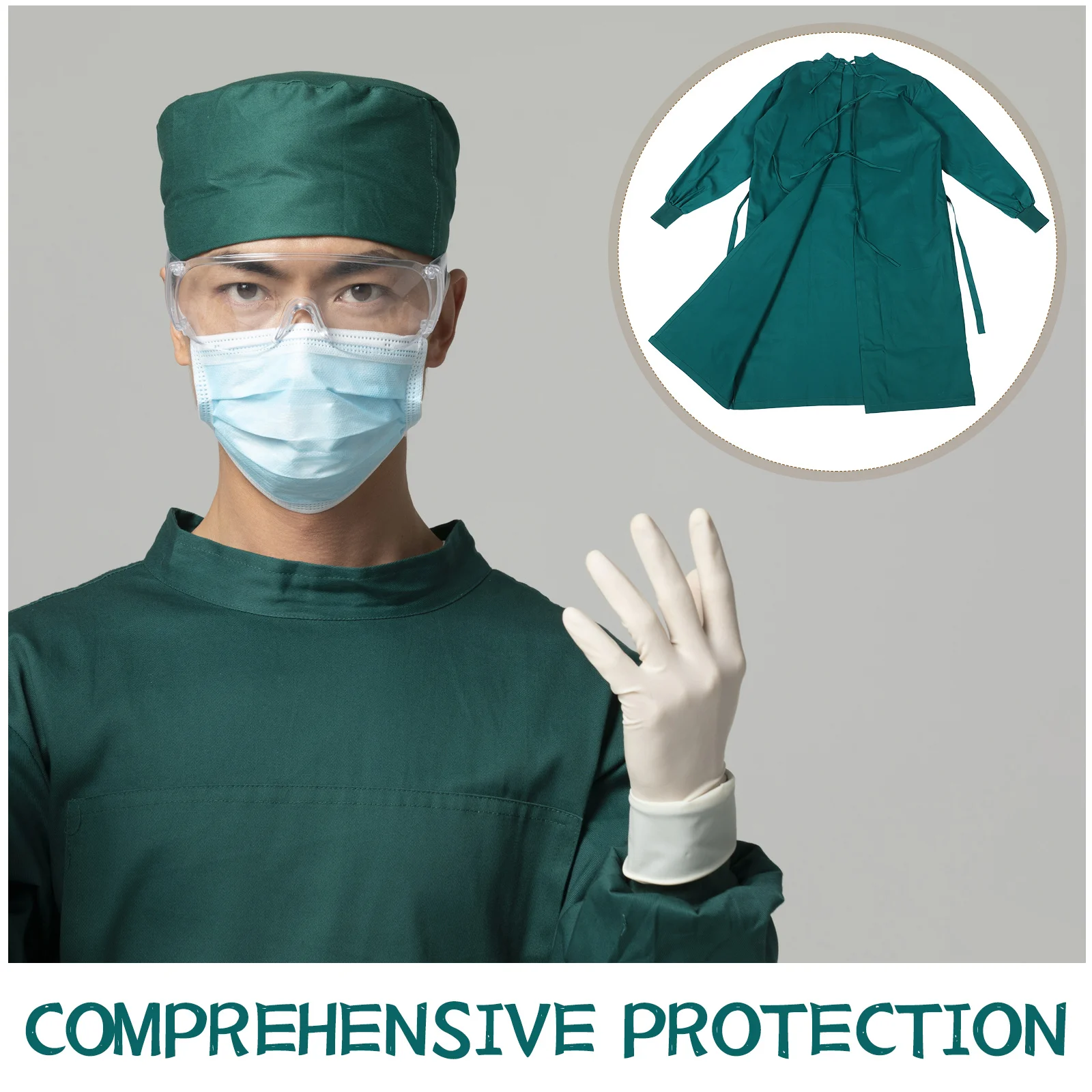 1 Juego de bata quirúrgica de algodón, ropa de marcha atrás transpirable Unisex, traje médico de cobertura completa, abrigo de laboratorio de manga larga para quirófano