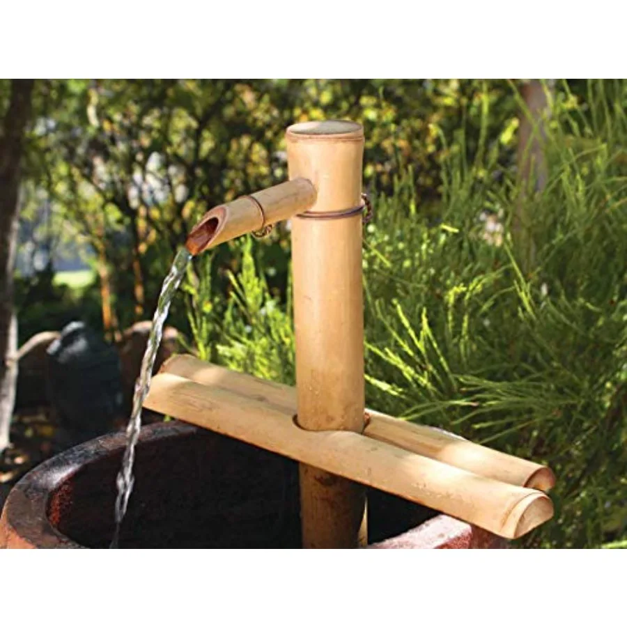 Kit de fuente de bambú de 12 pulgadas con boquilla semicircular ajustable y bomba silenciosa para fuentes de interior/exterior (contenedor no incluido)