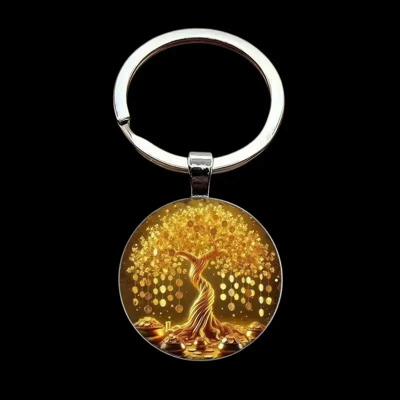 1 or 2 Pack Stylish Money Tree Print Time Gem Keyring, Unisex Elegant Pendant Keychain Bag Ornament Accessories Gift