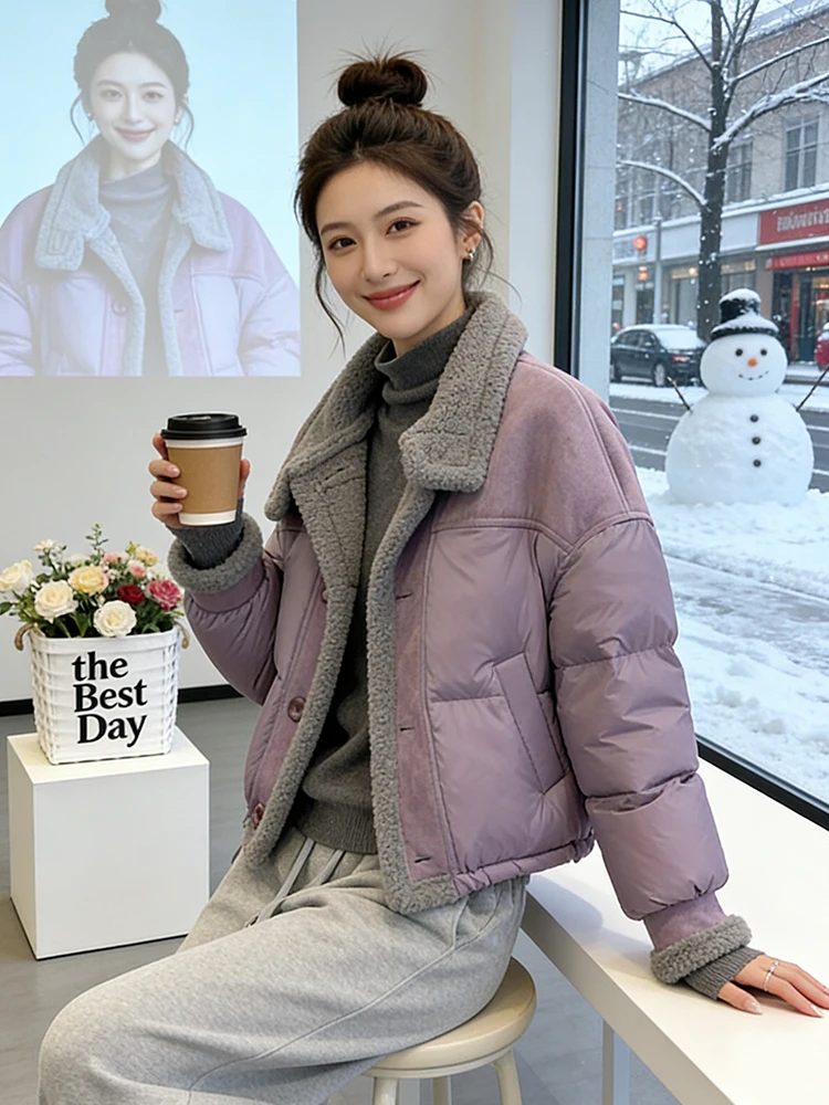 

Новая женская зимняя хлопковая куртка 2025 года: утепленная, с флисовой подкладкой, фиолетовая, с эффектом омоложения, хит продаж