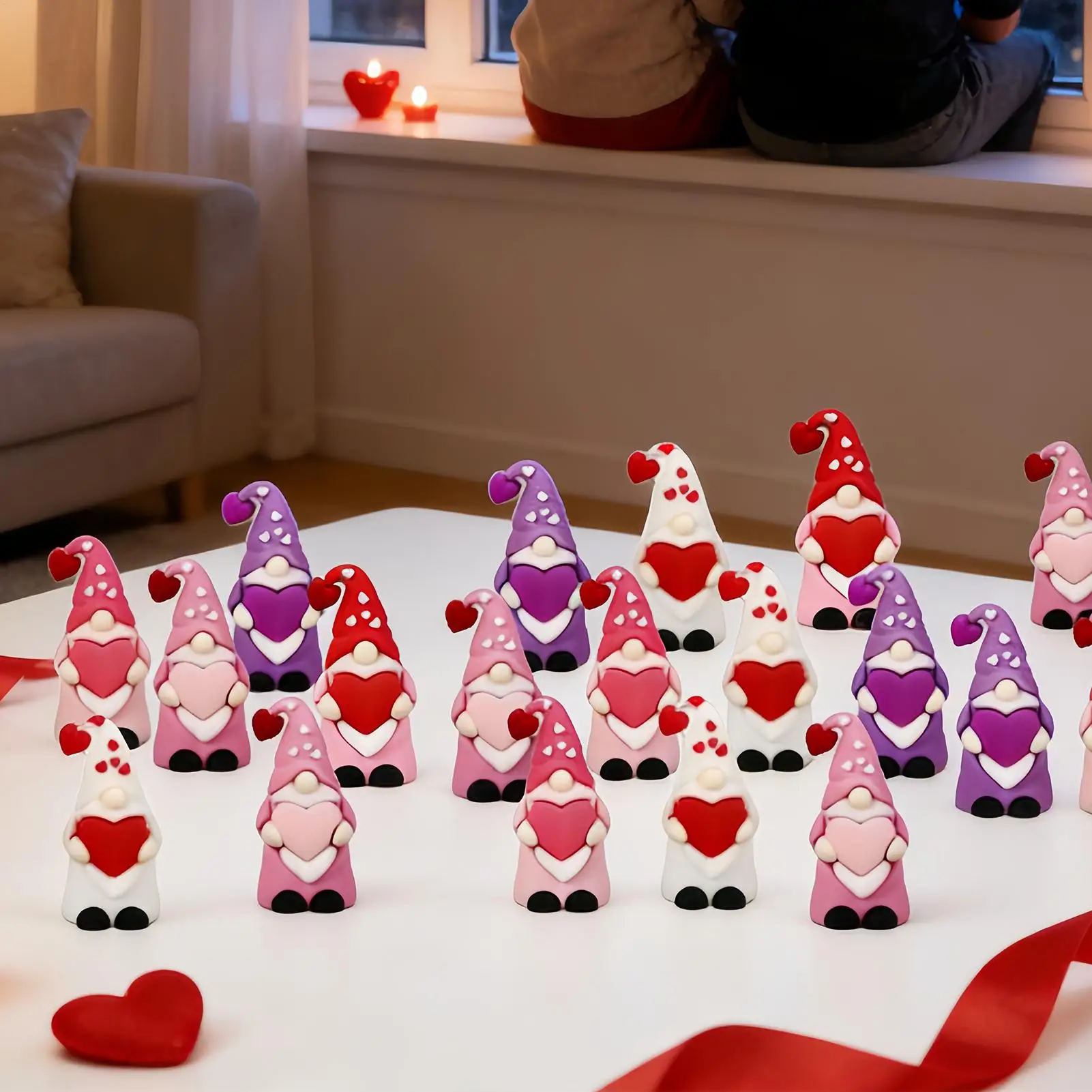 Small Gnomes Figurines 50 Pieces Valentine's Day Desktop Ornament Gnomes Statues For Home Living Room Kitchen Mantel Shelf