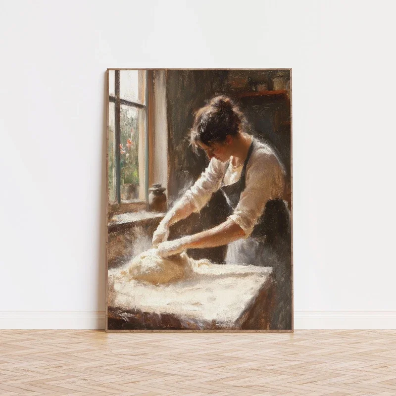 امرأة فرنسية الطبخ المطبخ اللوحة الملصقات والمطبوعات قماش الطباعة خمر جدار صورة فنية لديكور مزرعة ريفي