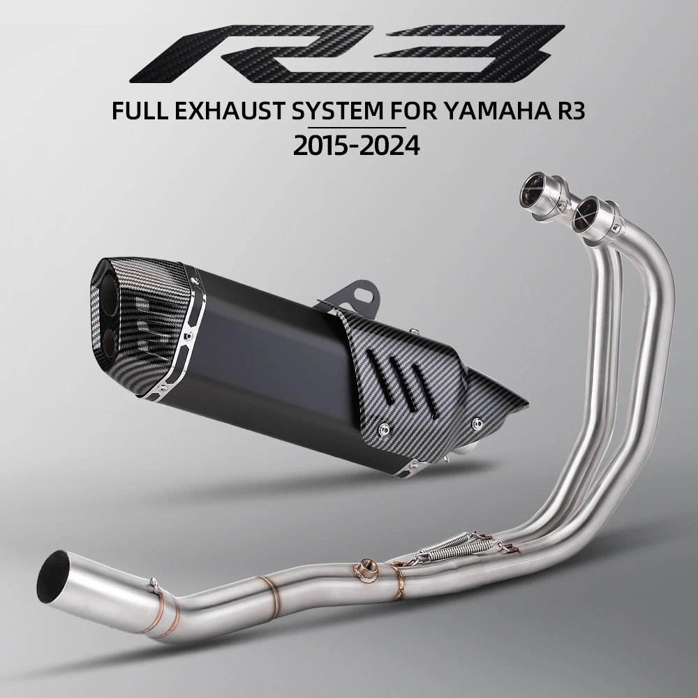 

Motorcycle Exhaust For Yamaha R25 R3 MT03 2015-2024 Front Tube Link Pipe Escape Connect With Cover Double Hole Muffler