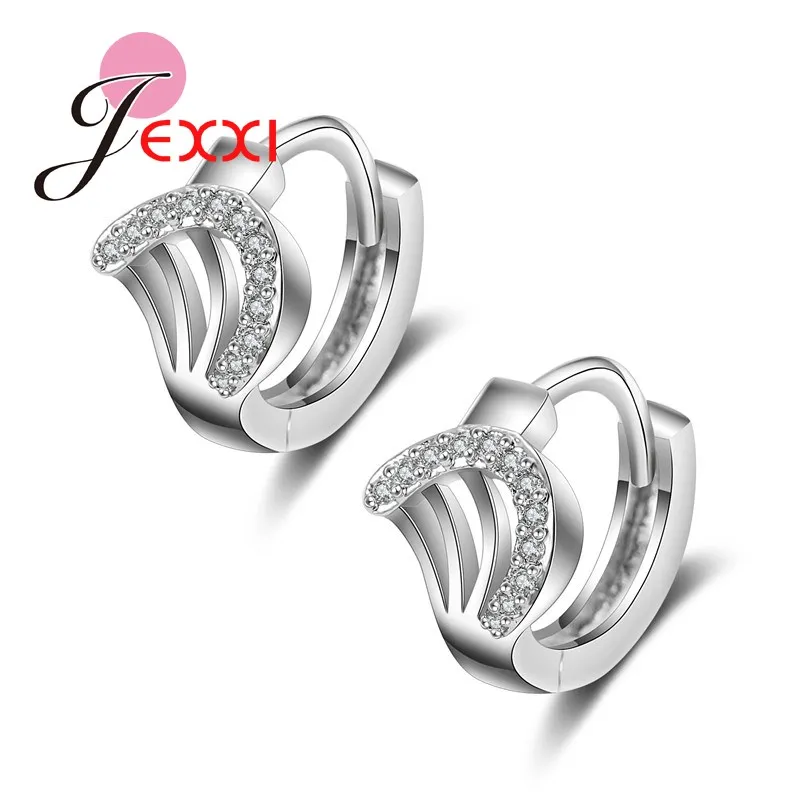 New Fashion Design Silver Circle Earring Mosaic Cubic Zirconia Stone Shell Shape Hoop Earrings for Women Bridal Jewelry