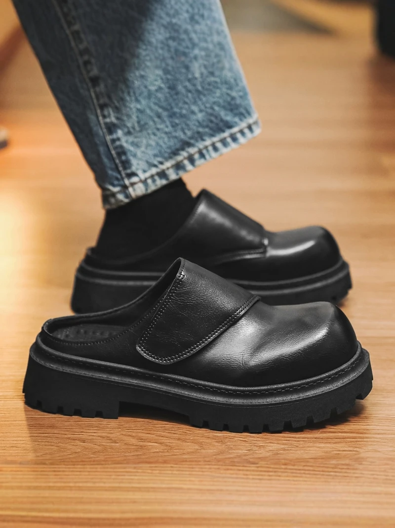 

Men's Summer Thick Bottom Casual Birkenshoes Half Slippers for Work Leisure Shoes Retro British Style Slip-On Loafers