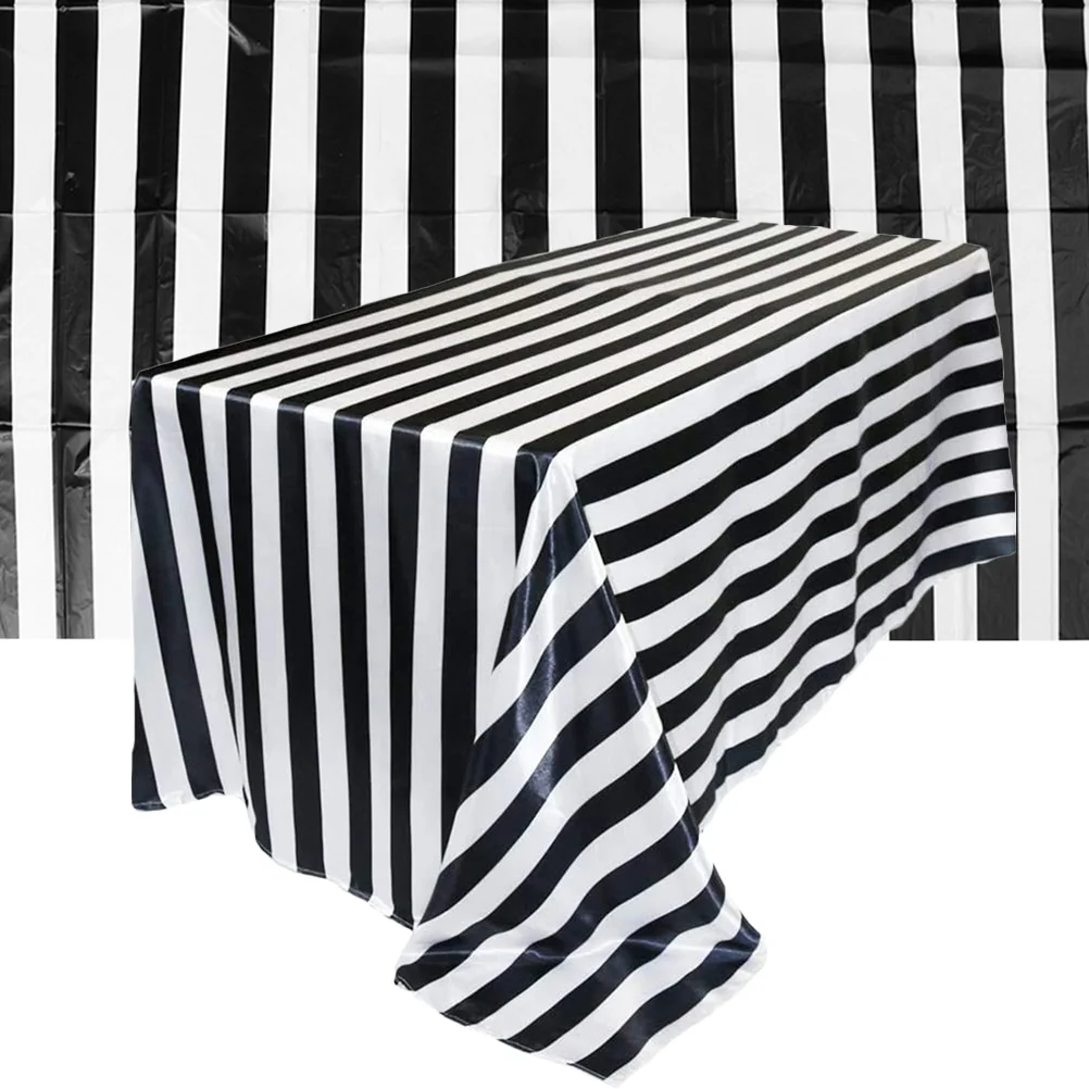 2 Pcs Striped Tablecloth White Decorations Reusable Plastic Covers Indoor