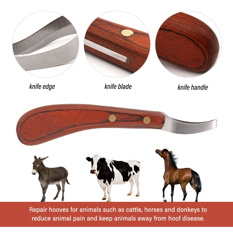 Horse Loop Hoof Knife Trimmer Blade Sheep Cattle Hoof Knife Double Edged Shears Cutter Wooden Handle Stainless Steel Poring Iron