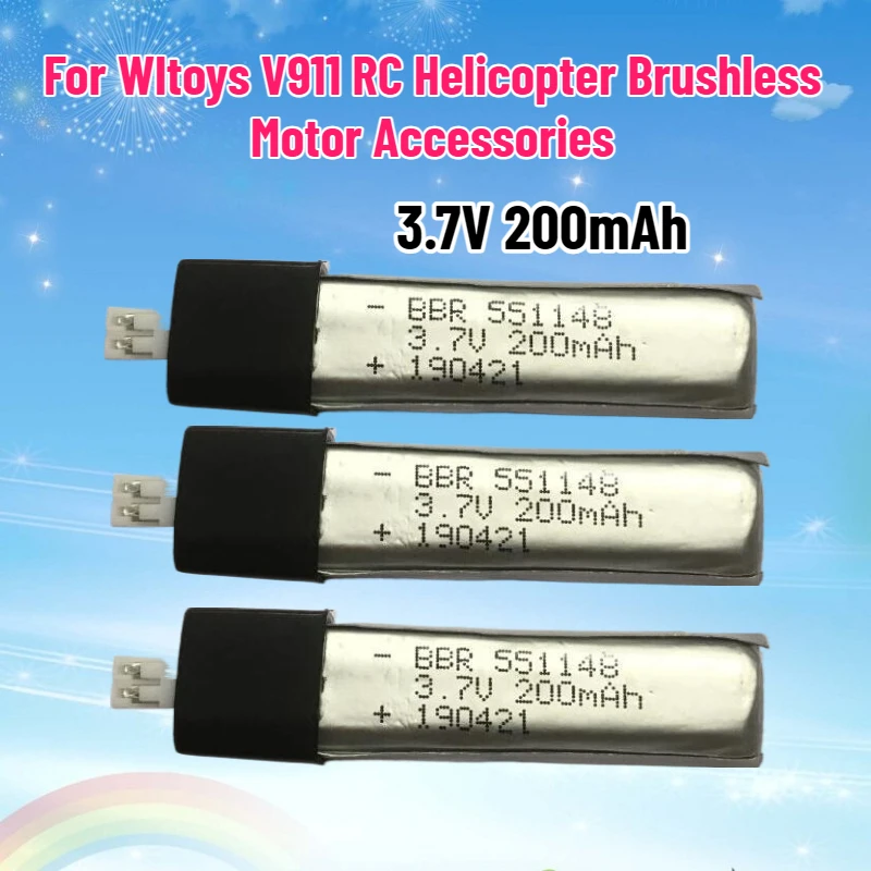 

3Pcs 3.7V 200mAh Lithium Batteries for Wltoys V911 RC Helicopter Brushless Motor Accessories Bag KV911-0005 F929 F939 BATTERY