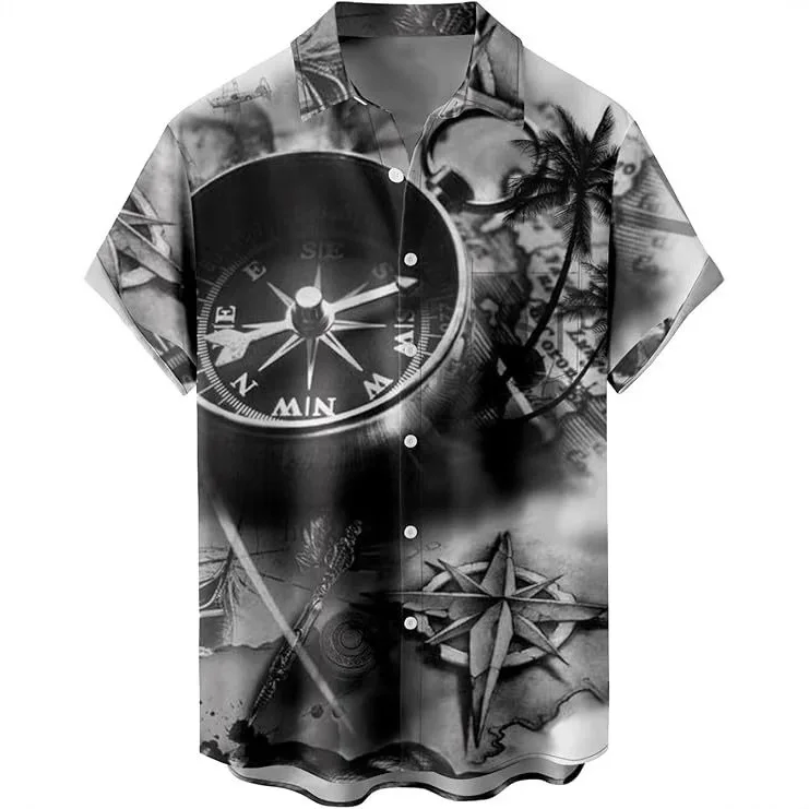 Summer Short Sleeved Shirt Casual Button Up Collar Top Loose Digital Printed Shirt Trendy Cardigan T-shirt Travel 2025