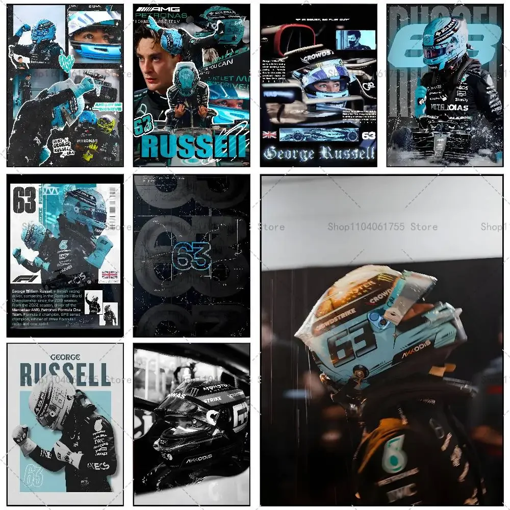 G-George Racing R-Russell Poster Self-adhesive Art Waterproof Paper Sticker Coffee House Bar Room Wall Decor