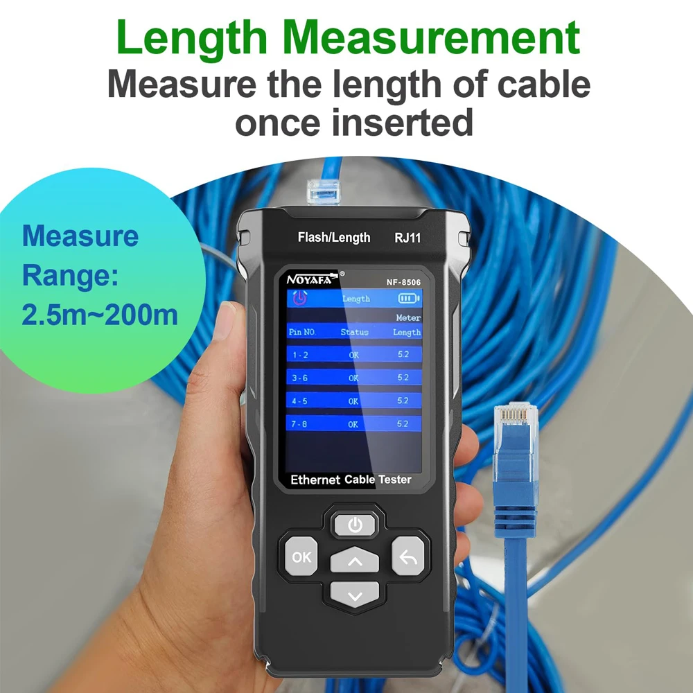 Noyafa Networt Cable Tester con Ping/Poe NF-8506 Display LCD Cable Tracker misura la lunghezza Wiremap Tester strumenti Networt