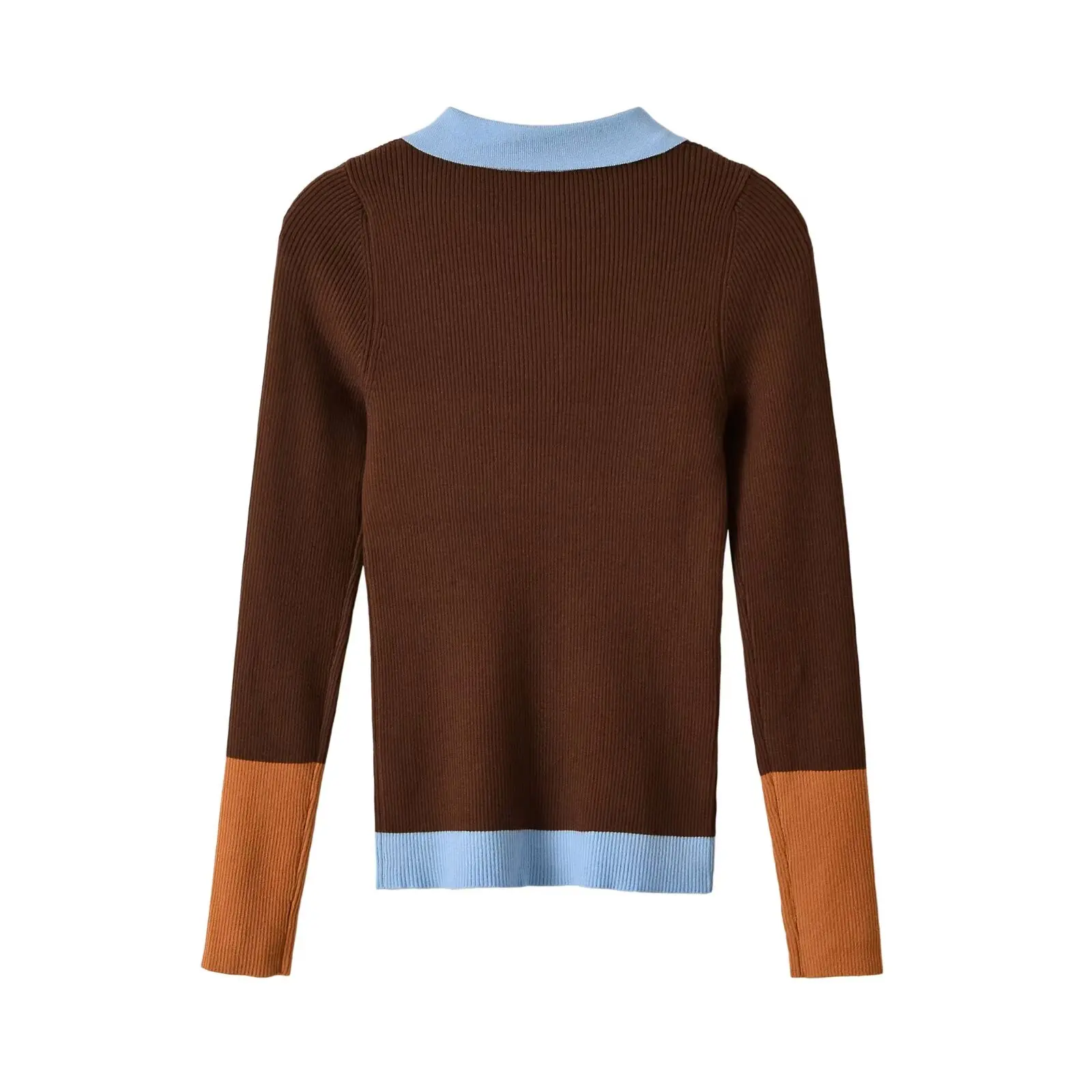 KONDALA Fashion 2026 Herbst Polo Damenhemd mit Knöpfen, lässiger Langarm-Pullover, Streetwear, schicke Patchwork-Strickware für Damen – Detail 3