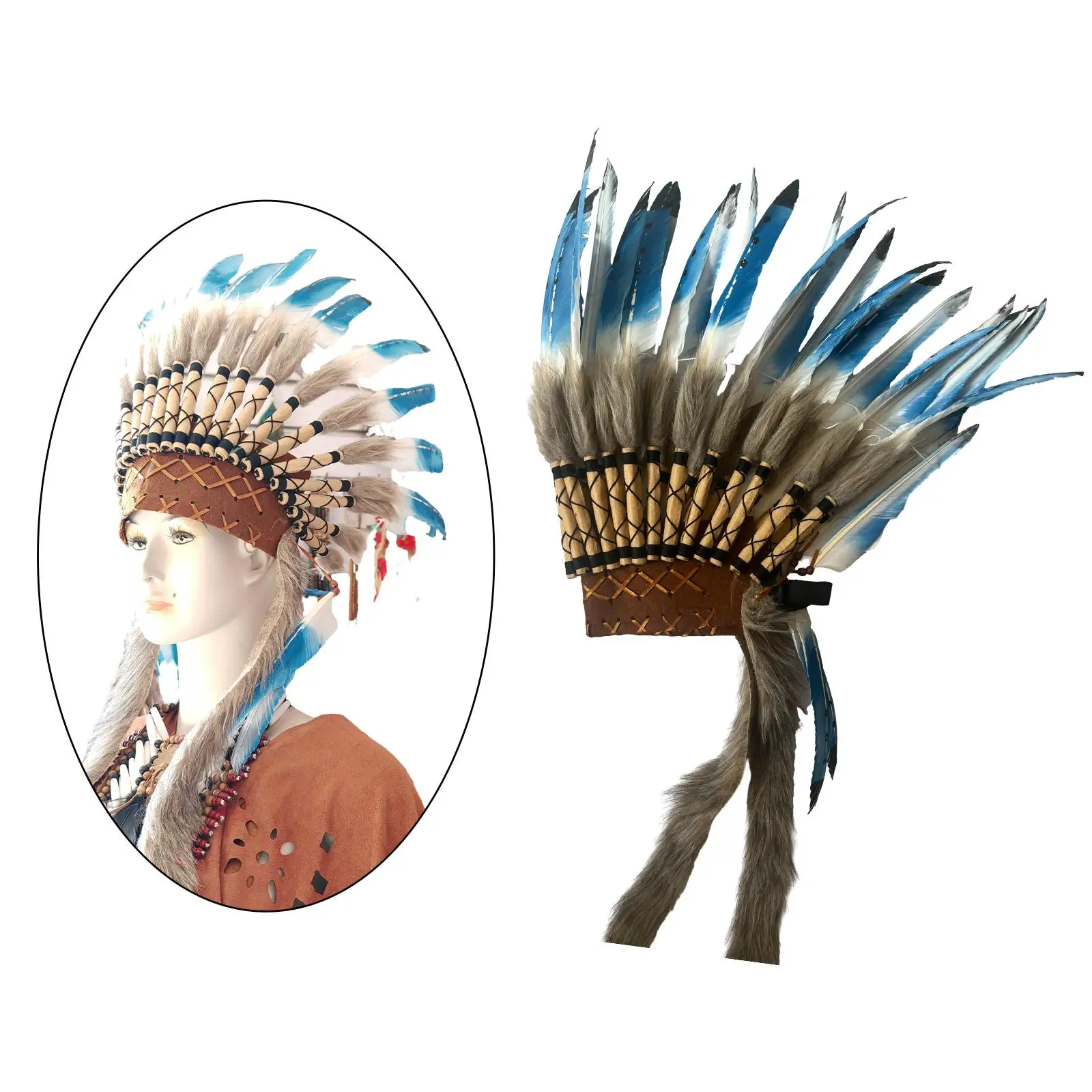 American Chief Indian Native Hat Men Women Artificial Feather Headdress for Carnival Festival Fancy Dress Stage Show Halloween