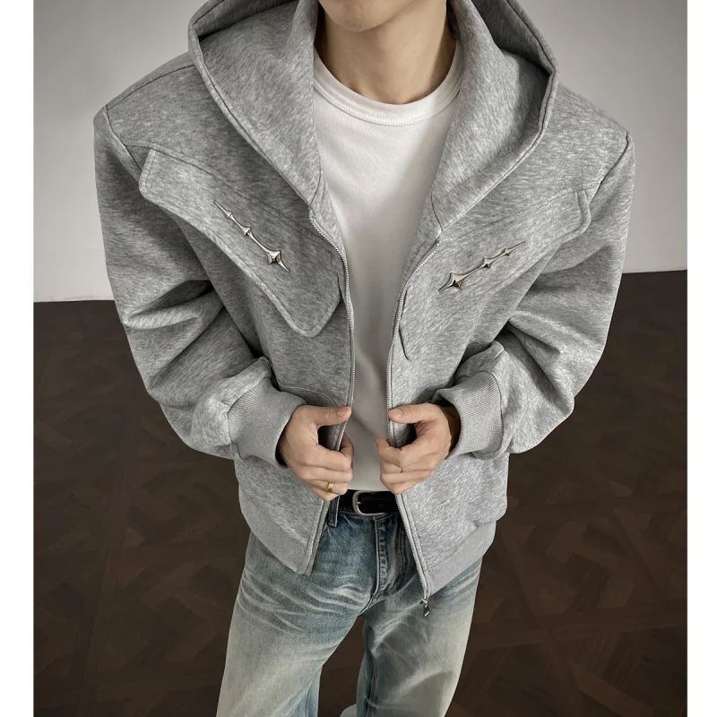 

Американский утепленный кардиган-свитшот с открытыми плечами и деконструированным дизайном, мужская верхняя одежда, свободный крой, модный топ с капюшоном