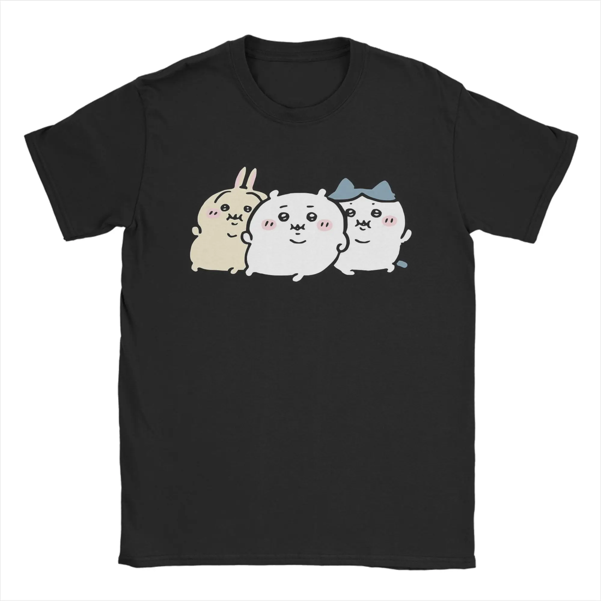 Chubby Bloated Chiikawas Hachiware Usagi Hungry Eat Food Full Fat T Shirts Men's Cotton T-Shirt Tee Shirt Clothing Gift Idea